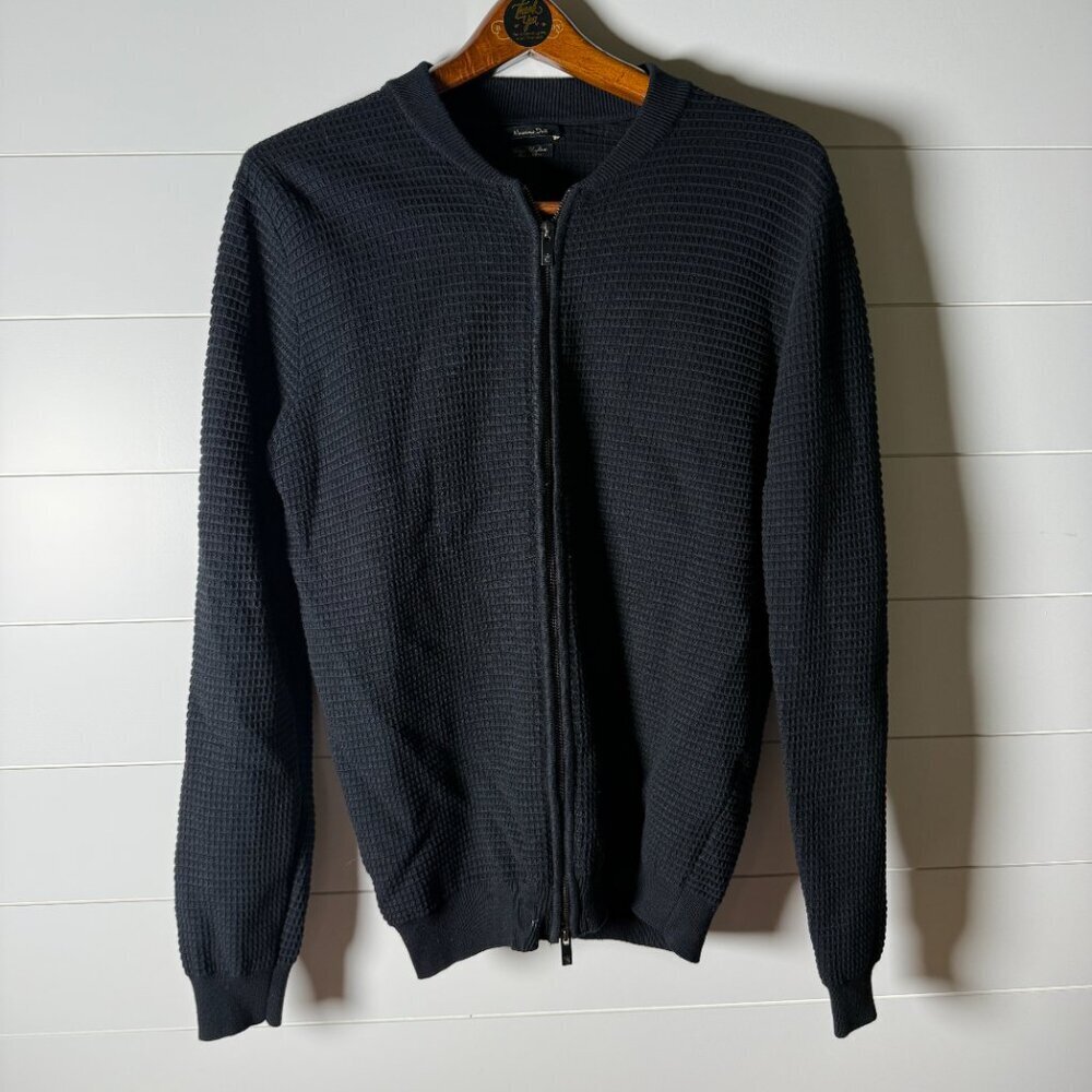 Massimo Dutti Waffle Knit Cotton Cashmere Long Sleeve Full Zip Sweater Sz XL